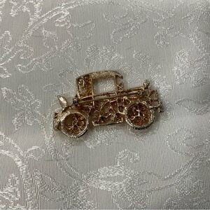Gold Tone Vintage Car Brooch - Decorative Automobile Pin Setting